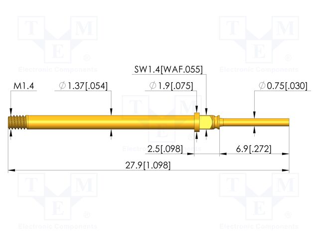 Test needle; Spring compression: 3.5mm; 4.4mm; 5A; CuBe; Ø: 0.75mm