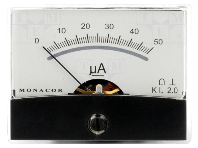 Ammeter; analogue; on panel; I DC: 0÷50uA; Class: 2; 60.3x46.3x39mm
