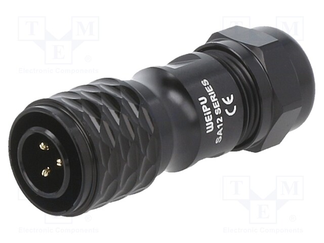 Circular; plug; male; SA12; PIN: 3; IP67; 13A; soldering; for cable