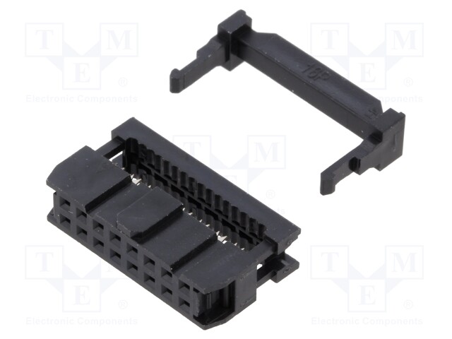 Plug; IDC; female; PIN: 16; with cable clamp; IDC; for ribbon cable