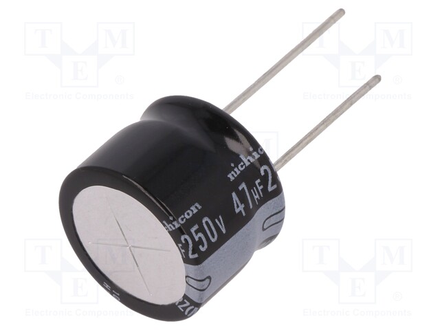 Capacitor: electrolytic; THT; 47uF; 250VDC; Ø20x15mm; Pitch: 10mm