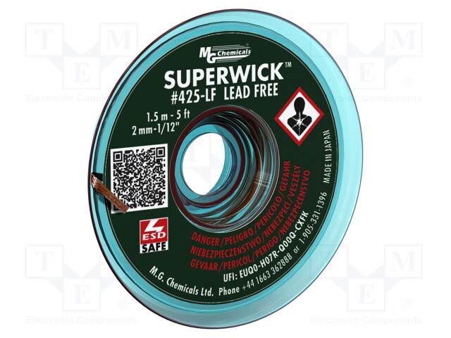 Tape: desoldering; halide-free,rosin,Lead Free,ROL0; W: 2mm; ESD