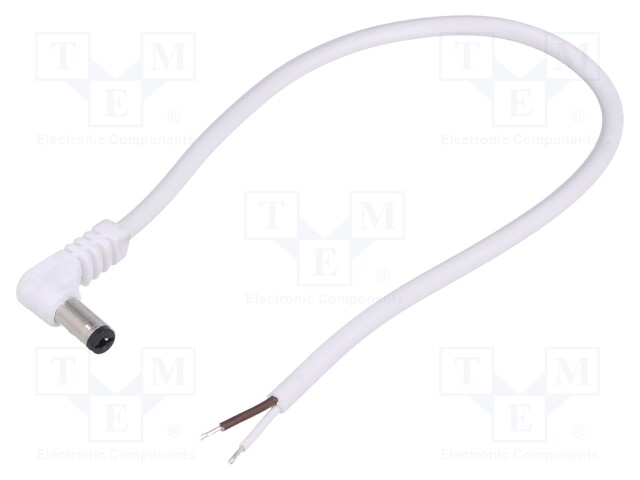 Cable; wires,DC 5,5/2,1 plug; angled; 0.5mm2; white; 1.5m
