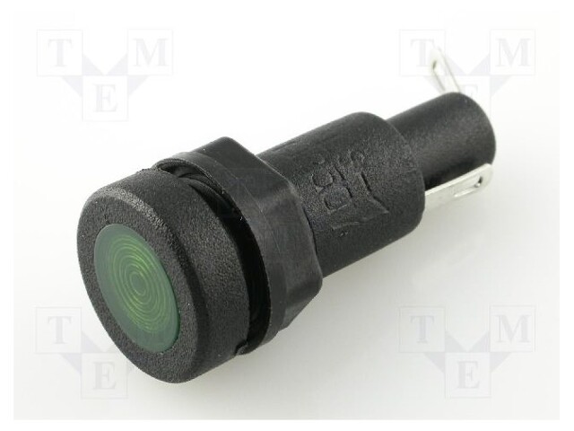 Indicator: with neon lamp; green; 230VAC; Cutout: Ø12.5mm