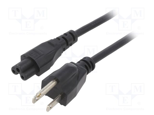 Cable; 3x18AWG; IEC C5 female,NEMA 5-15 (B) plug; PVC; 5m; black