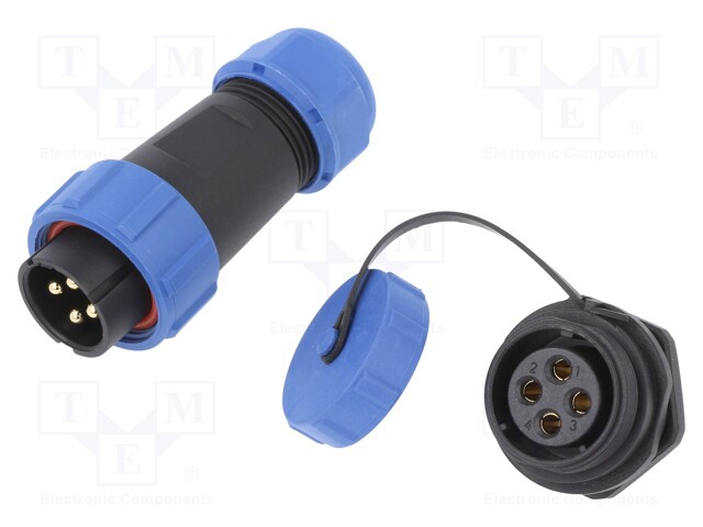 Connector: circular; male + female; PIN: 4; 3A; IP67; 500V