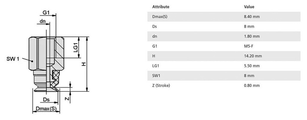 Suction cup; 8mm; 1.2g; M5-F; Shore hardness: 60; 0.04cm3; SUF