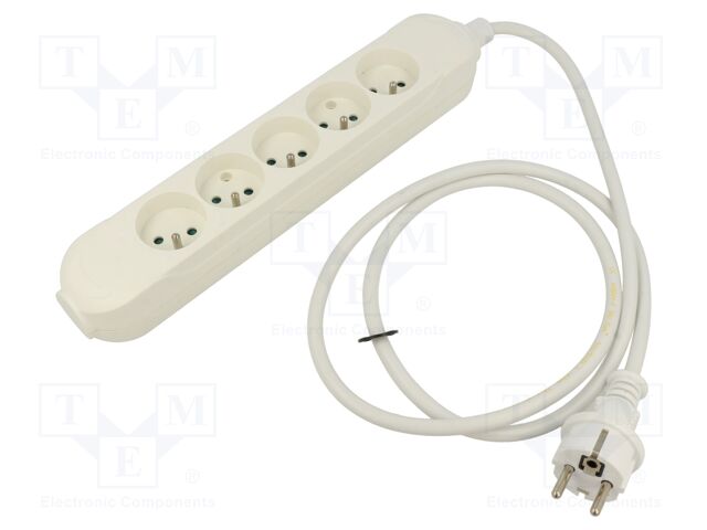 Extension lead; 3x1.5mm2; Sockets: 5; PVC; white; 1.5m; 16A; PRO