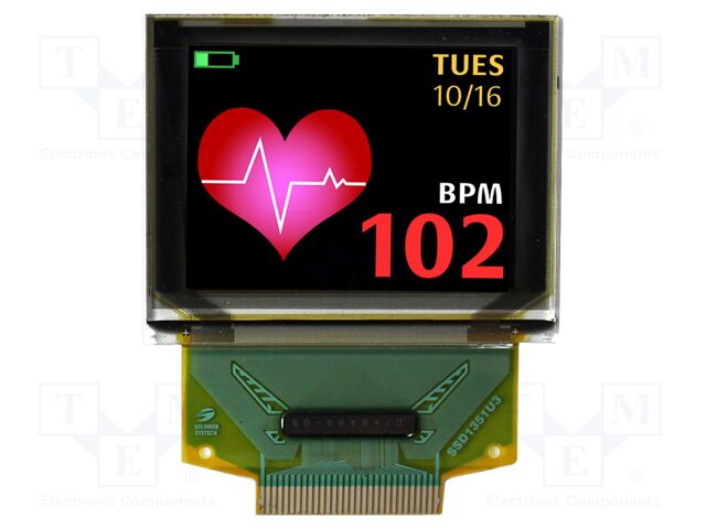 Display: OLED; graphical; 1.27"; 128x96; Dim: 33.7x41.25x1.6mm