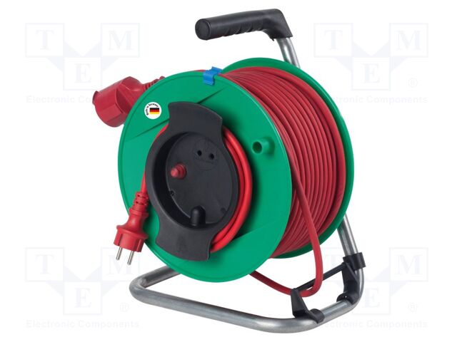 Extension lead; 3G1.5mm2; Sockets: 1; rubber; red; 50m; 16A