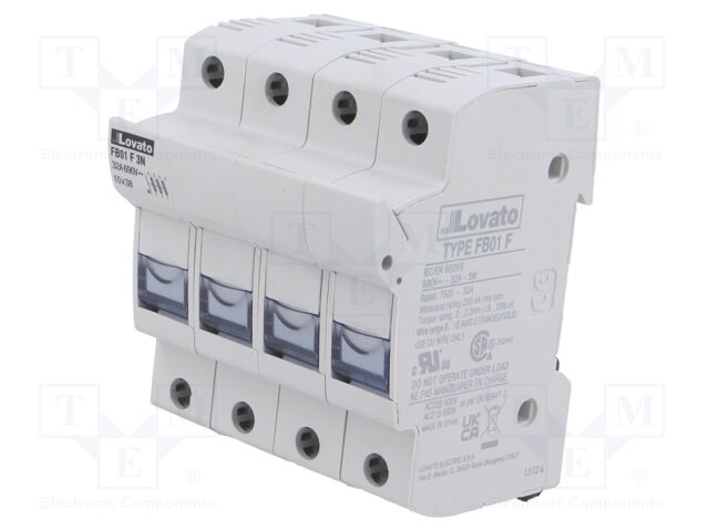 Fuse base; 10x38mm; for DIN rail mounting; 32A; 690VAC; Poles: 3+N