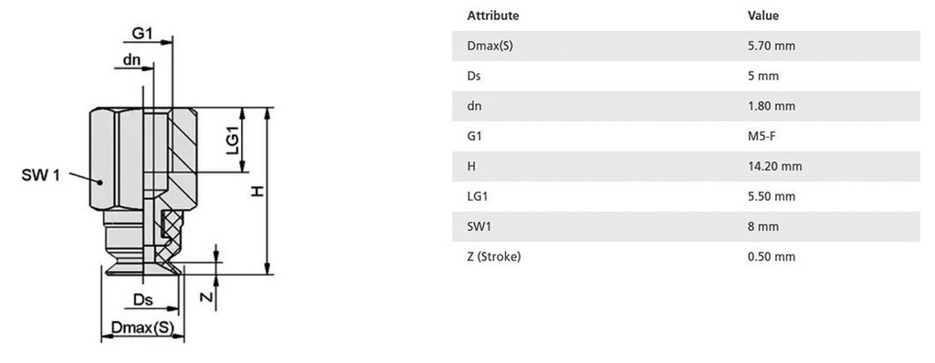 Suction cup; 5mm; 1.1g; M5-F; Shore hardness: 60; 0.01cm3; SUF