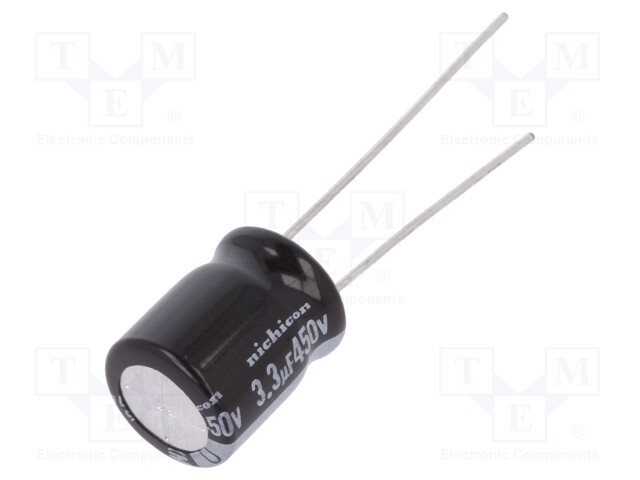 Capacitor: electrolytic; THT; 3.3uF; 450VDC; Ø10x12.5mm; Pitch: 5mm