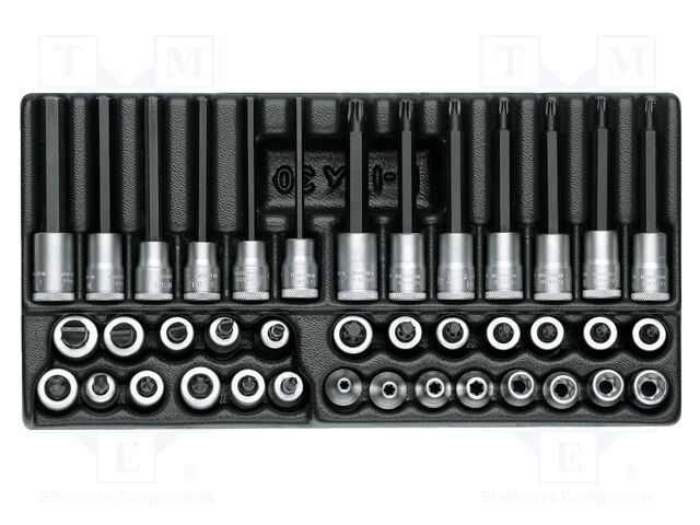 Kit: socket bits; in a foam tray; Pozidriv®,slot,Torx®; 3/8"