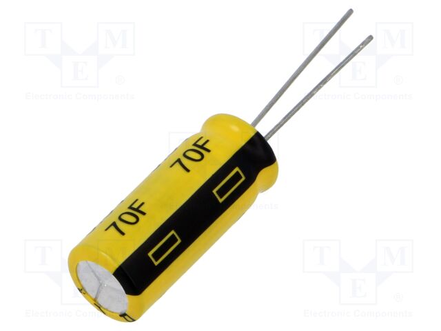 Supercapacitor; THT; 70F; 2.5÷3.8VDC; ±20%; Ø10x25mm; 7.3A