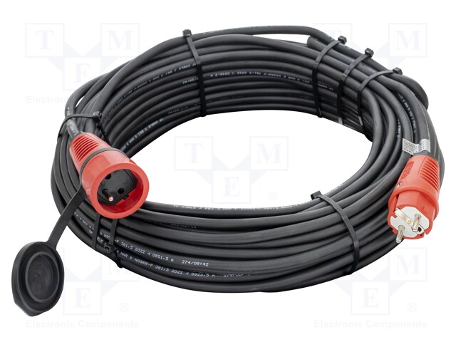 Extension lead; Sockets: 1; rubber; black; 3x1,5mm2; 30m; 16A