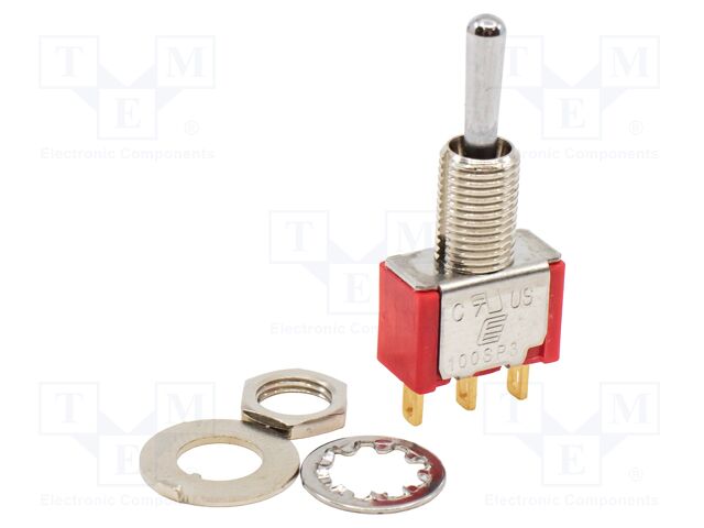 Switch: toggle; Pos: 3; SP3T; ON-OFF-ON; 0.02A/20VAC; 0.02A/20VDC