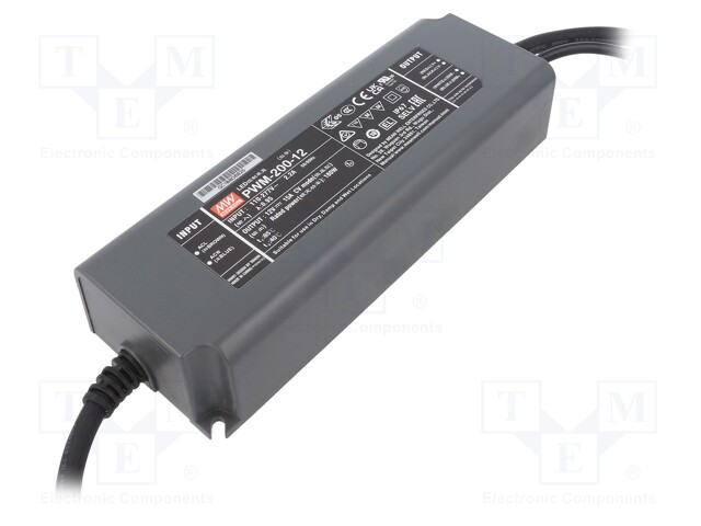 Power supply: switched-mode; for LED strips; 200W; 12VDC; 15A
