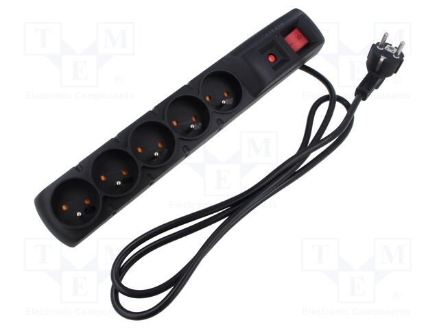 Plug socket strip: protective; Sockets: 5; 230VAC; 10A; black