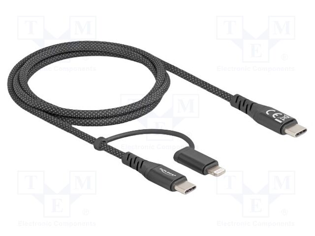 Cable; USB 2.0; Apple Lightning plug,USB C plug; 1m; black; metal