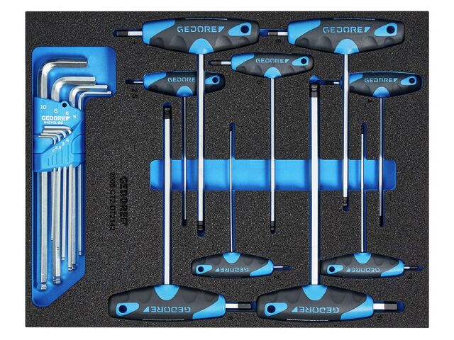 Kit: screwdrivers; in a foam tray; hex key,spherical; 17pcs.