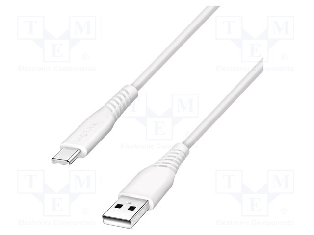 Cable; USB 2.0; USB A plug,USB C plug; 2m; white; PVC; 480Mbps; 15W