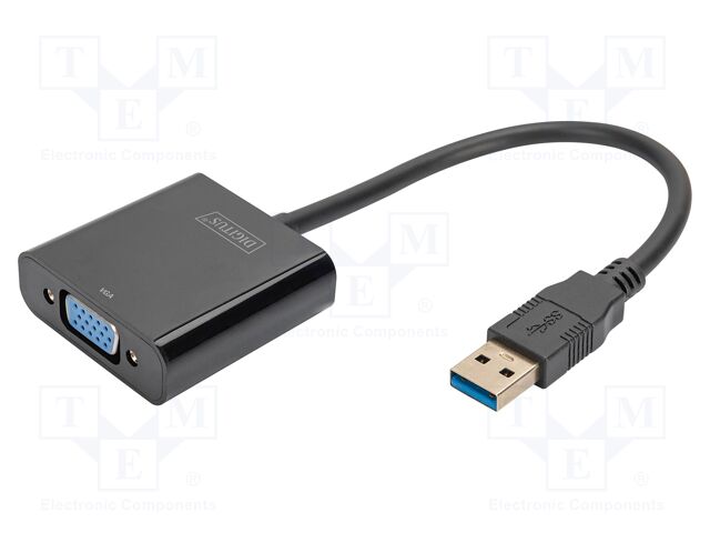 Adapter; USB 3.2; USB A plug,VGA female; 150mm; black; black