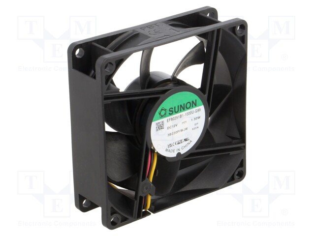Fan: DC; axial; 12VDC; 80x80x25mm; 70m3/h; 33dBA; ball bearing