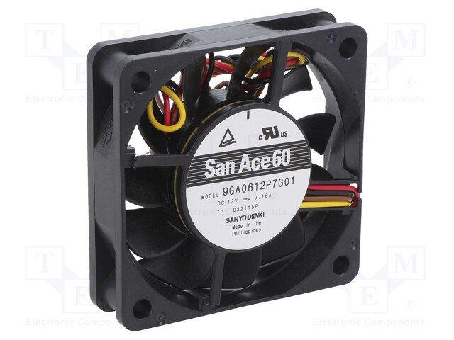 Axial Fan, San Ace 60 GA Series, 12 V, DC, 60 mm, 15 mm, 24 cu.ft/min, 0.68 m³/min