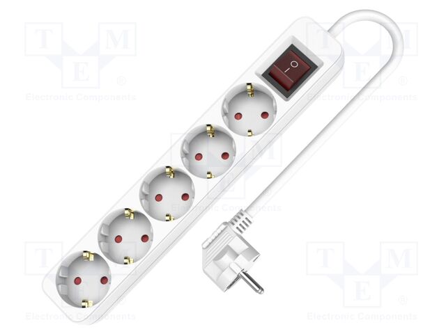 Extension lead; 3x1.5mm2; Schuko; Sockets: 5; PVC; white; 3m; 16A