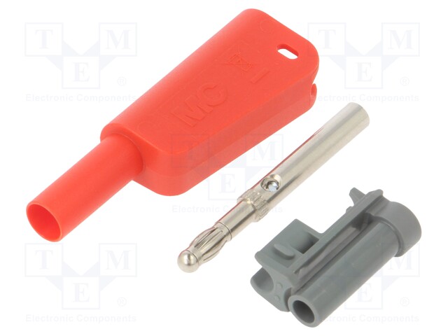 4mm banana; 19A; 1kV; red; insulated,with 4mm axial socket; 1mm2