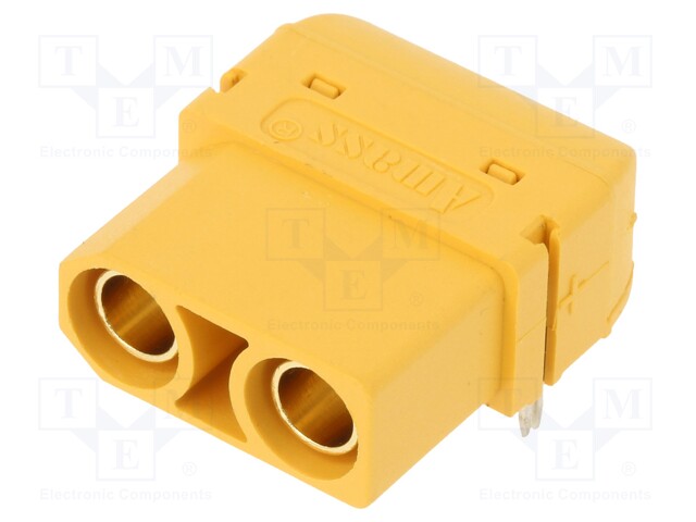 Socket; DC supply; XT90; female; PIN: 2; on PCBs; THT; Colour: yellow