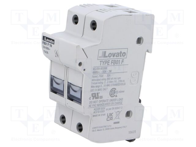 Fuse base; 10x38mm; for DIN rail mounting; 32A; 690VAC; Poles: 1+N