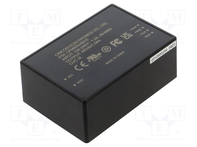 Converter: AC/DC; 50W; 80÷264VAC; 48VDC; Iout: 1.04A; 89%; 4.25kV