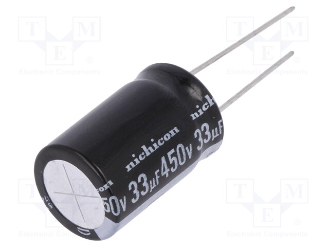 Capacitor: electrolytic; THT; 33uF; 450VDC; Ø16x25mm; Pitch: 7.5mm