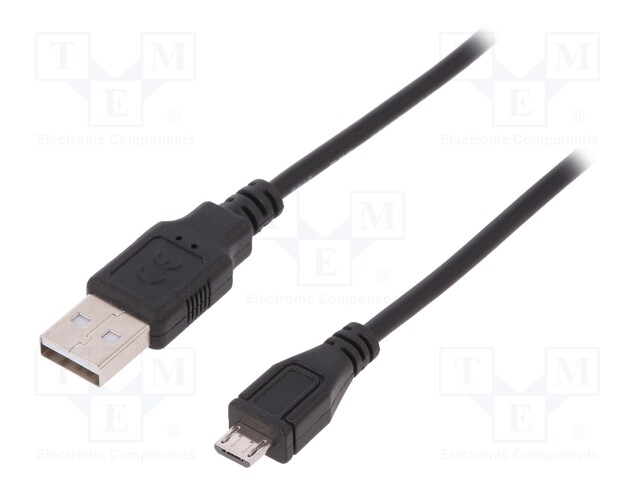 Cable; USB 2.0; USB A plug,USB B micro plug; nickel plated; 1m