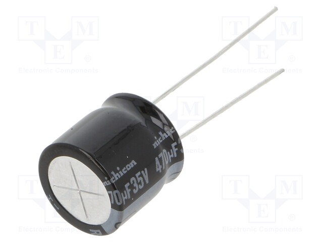 Capacitor: electrolytic; THT; 470uF; 35VDC; Ø12.5x12.5mm; ±20%