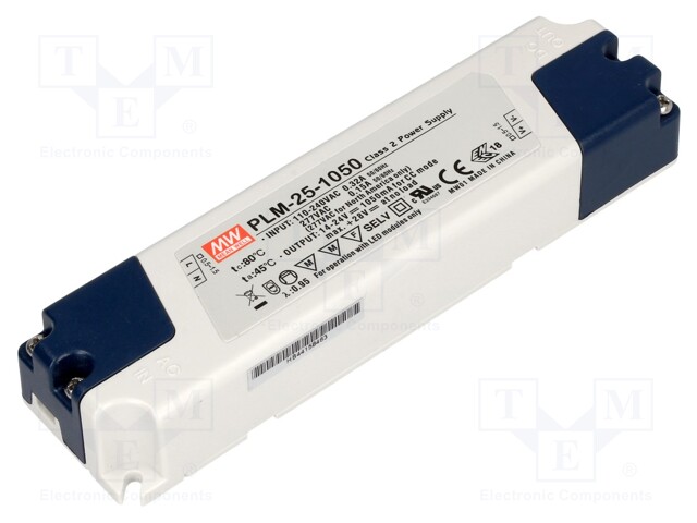 Power supply: switched-mode; LED; 25.2W; 14÷24VDC; 1050mA; IP30