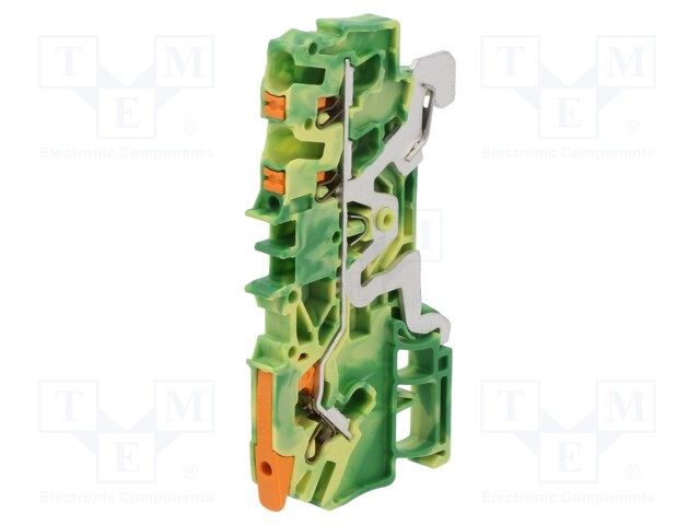 DIN Rail Mount Terminal Block, Ground, 3 Ways, 22 AWG, 12 AWG, 2.5 mm², Clamp, 24 A