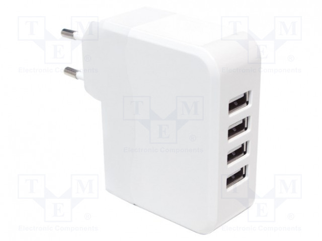 Pwr sup.unit: switched-mode; 5VDC; 4.9A; Out: USB x4; 24.5W; 0÷40°C 