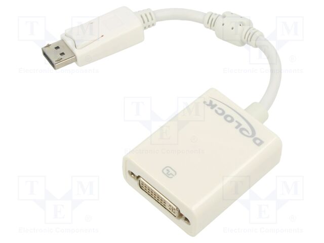 Adapter; DisplayPort plug,DVI-I (24+5) socket; 0.12m; white
