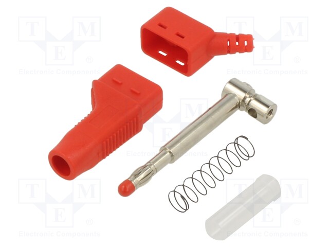 Plug; 4mm banana; 19A; 30VAC; 60VDC; red; 1mm2; on cable