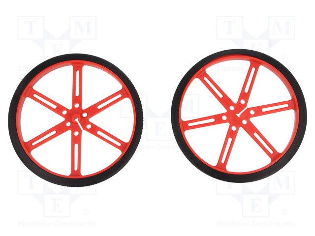 Wheel; red; Shaft: D spring; Pcs: 2; push-in; Ø: 90mm; Shaft dia: 3mm