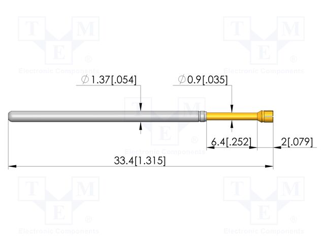 Test needle; Spring compression: 4.3mm; 6.35mm; 16A; CuBe; Ø: 1.5mm