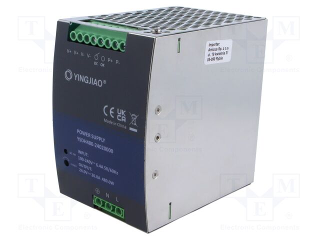 Power supply: switching; for DIN rail; 480W; 24VDC; 20A; 90÷264VAC