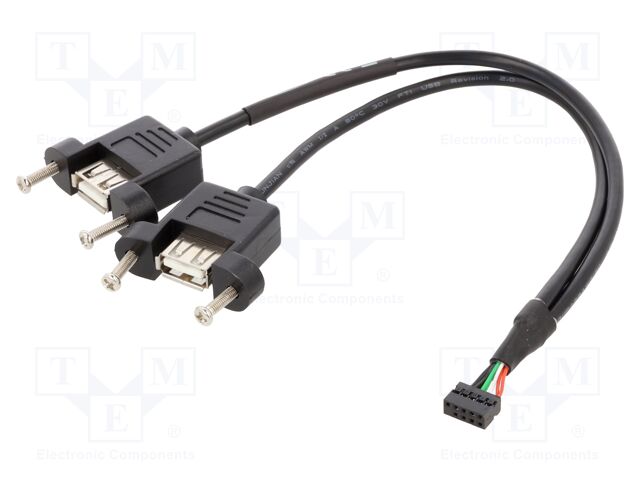 Cable; USB 2.0; USB A socket x2,10pin pin header; 0.25m; 28AWG