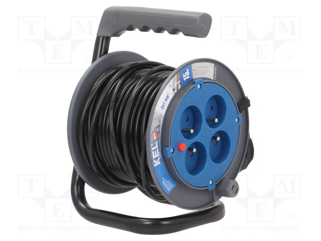 Extension lead; reel; Sockets:4; PVC; black; 15m; 10A