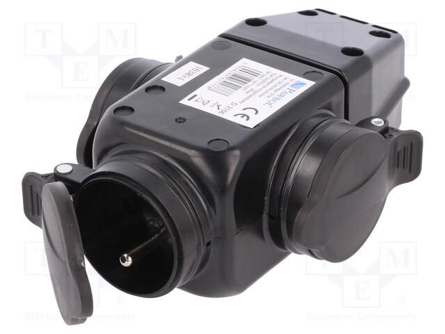 Connector: AC supply; splitter; Layout: 2P+PE; black; 250VAC; 16A