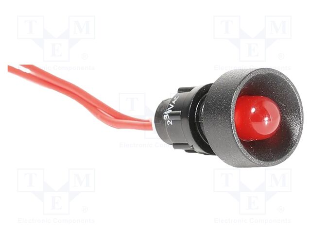 Indicator: LED; recessed; red; 230VAC; Ø10mm; IP20; cables; 330mm