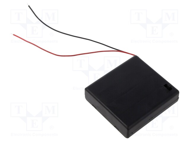 Holder; AA,R6; Batt.no: 4; cables; black; with switch,snapped-in